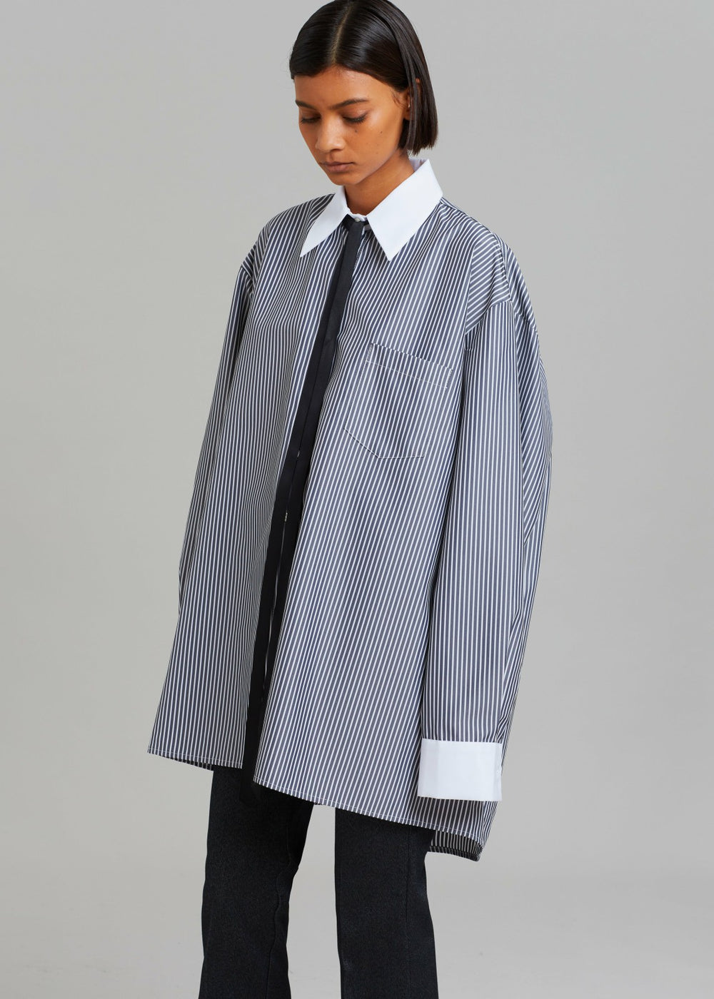 Jany Tie-Neck Shirt Black Stripe - Women
