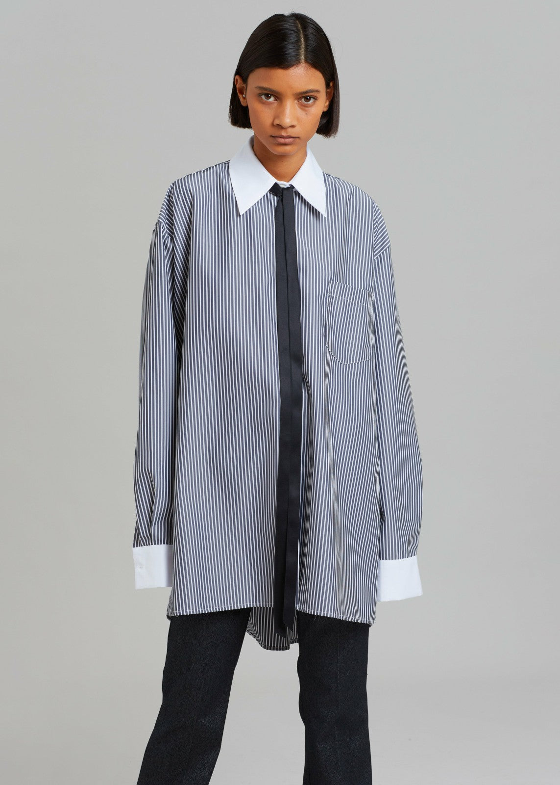 Jany Tie-Neck Shirt Black Stripe - Women