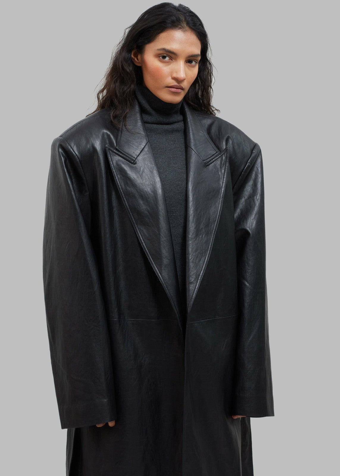 Connie Faux Leather Belted Trench Coat Black - Women