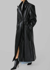 Connie Faux Leather Belted Trench Coat Black - Women
