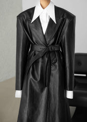 Connie Faux Leather Belted Trench Coat Black - Women