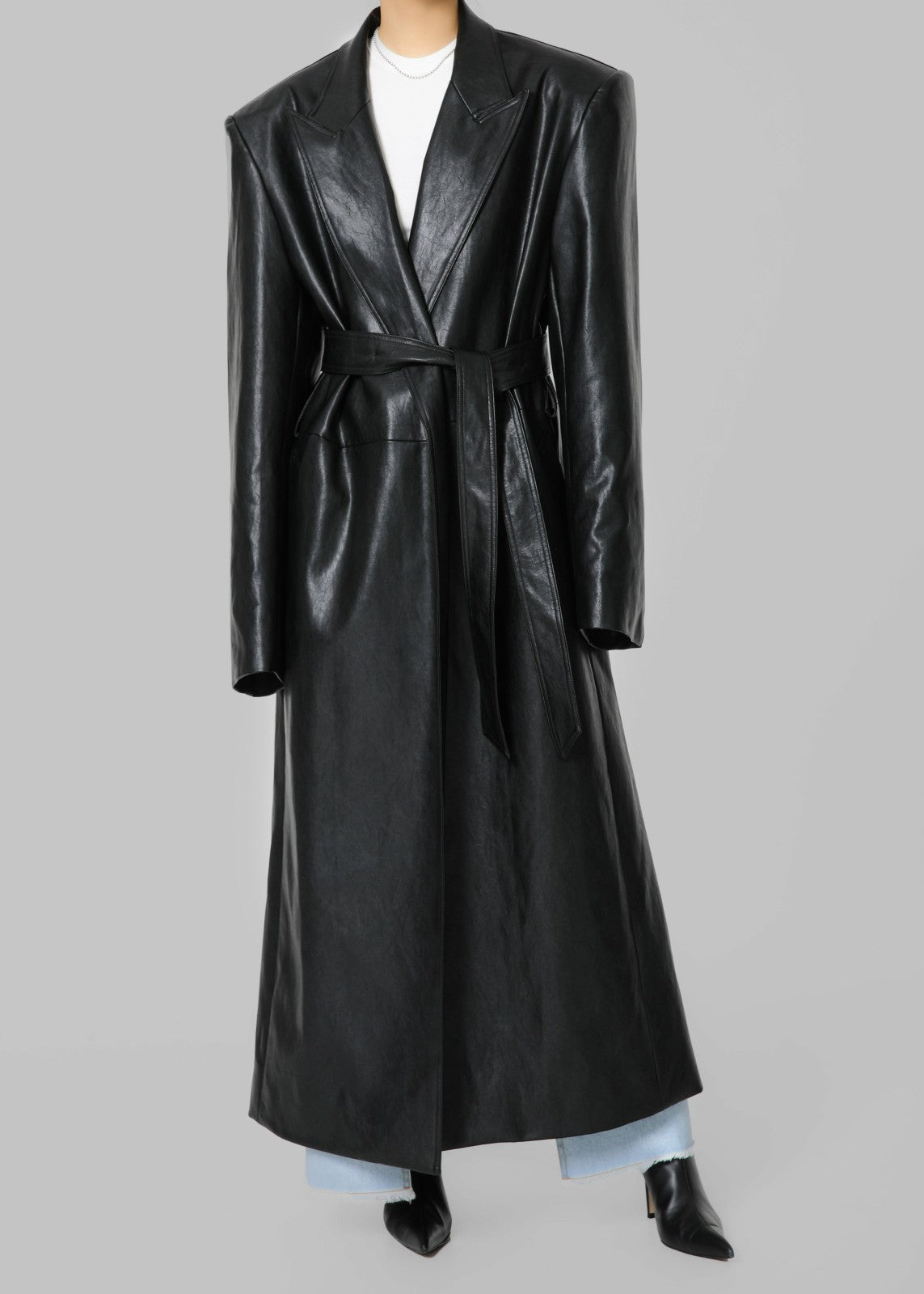 Connie Faux Leather Belted Trench Coat Black - Women
