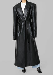 Connie Faux Leather Belted Trench Coat Black - Women