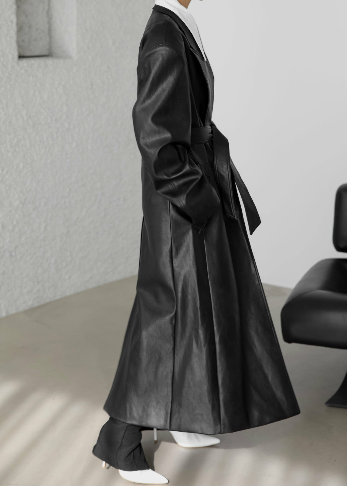 Connie Faux Leather Belted Trench Coat Black - Women