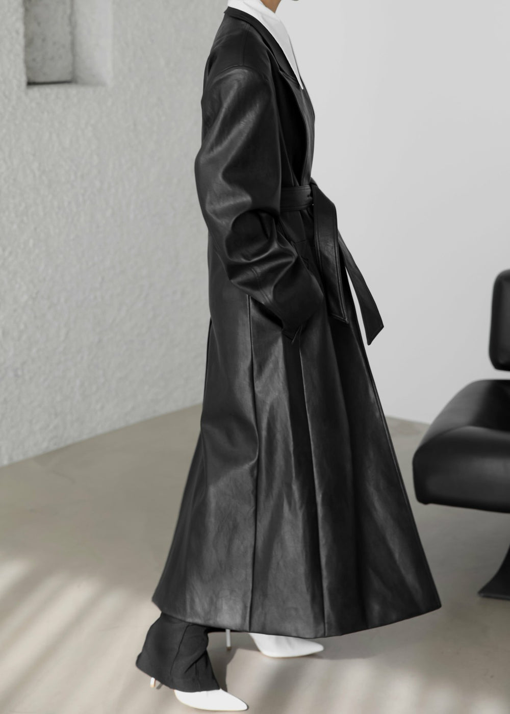 Connie Faux Leather Belted Trench Coat Black - Women