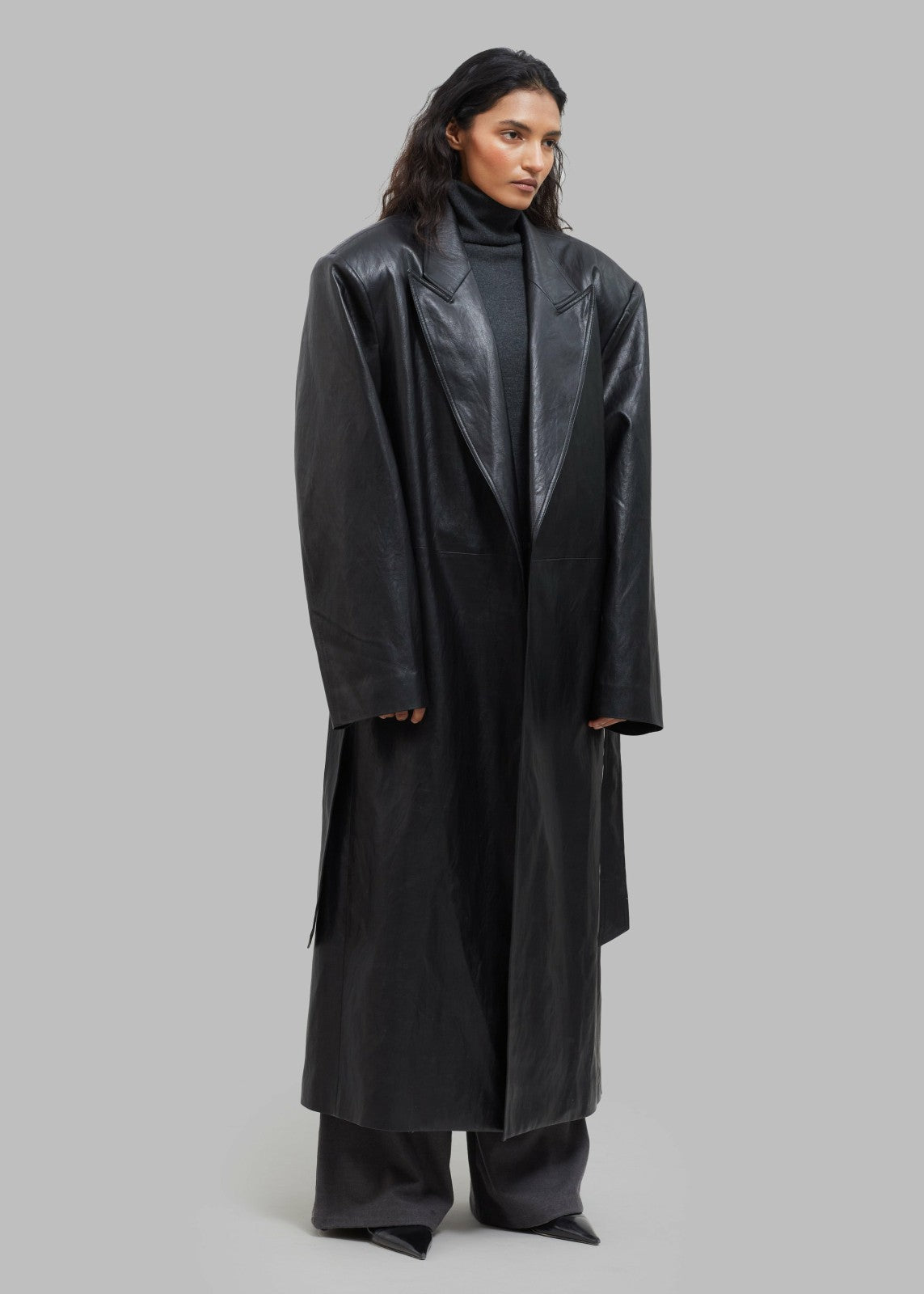 Connie Faux Leather Belted Trench Coat Black - Women