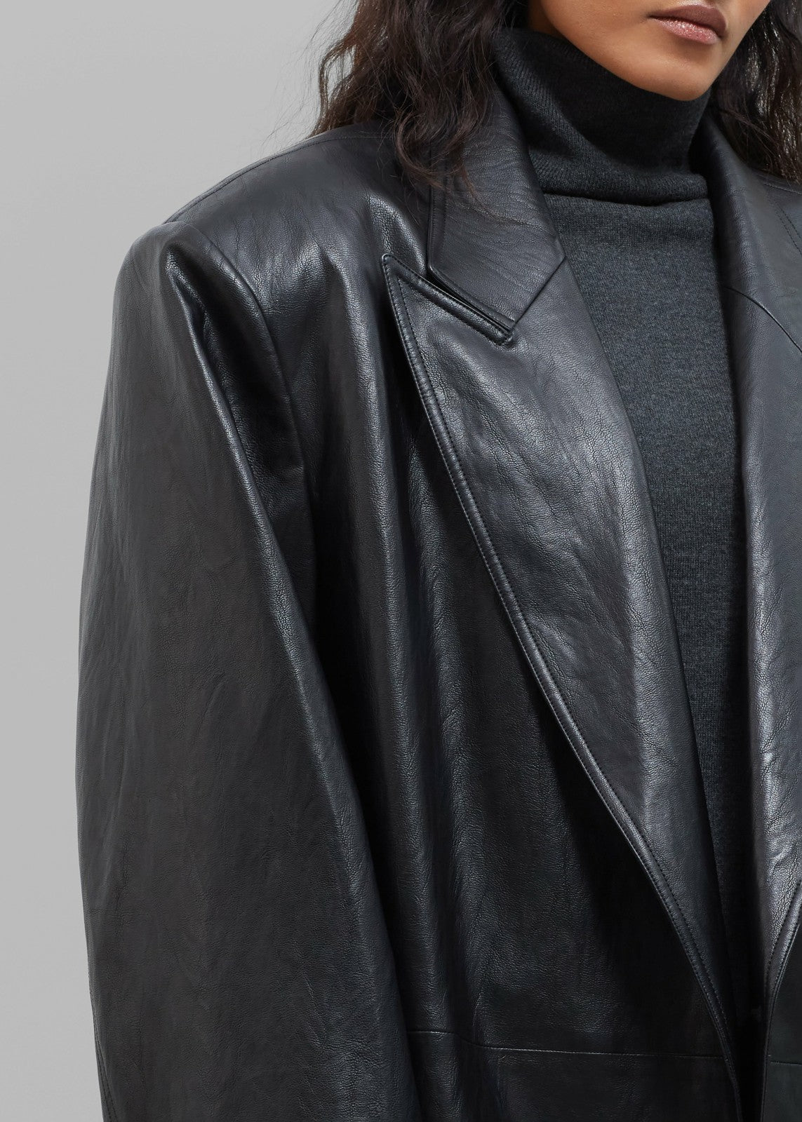 Connie Faux Leather Belted Trench Coat Black - Women