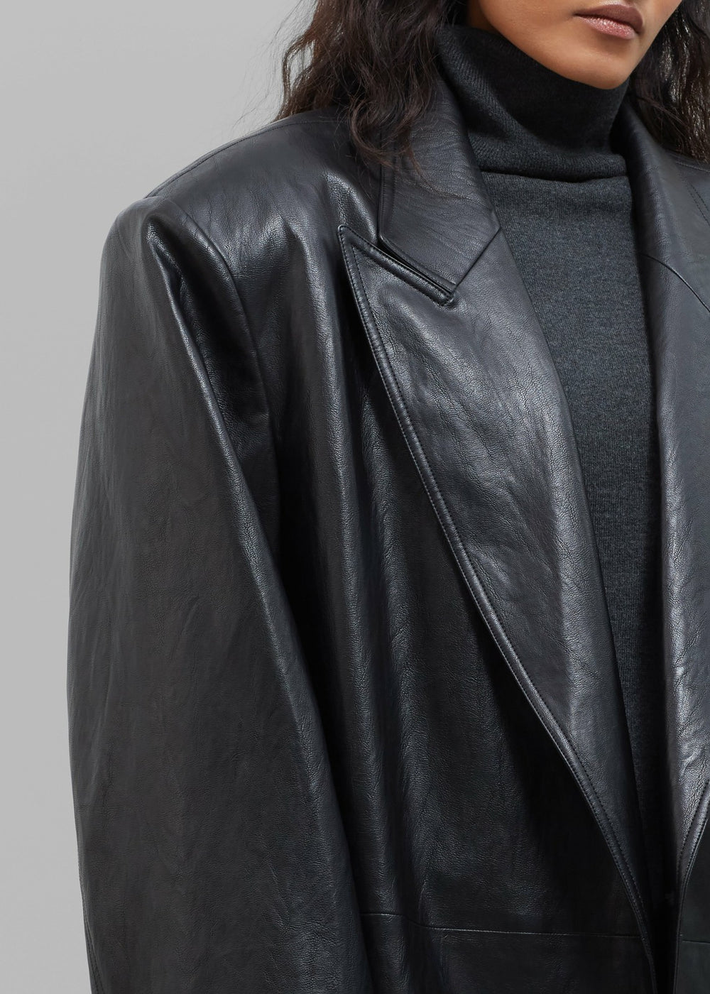 Connie Faux Leather Belted Trench Coat Black - Women