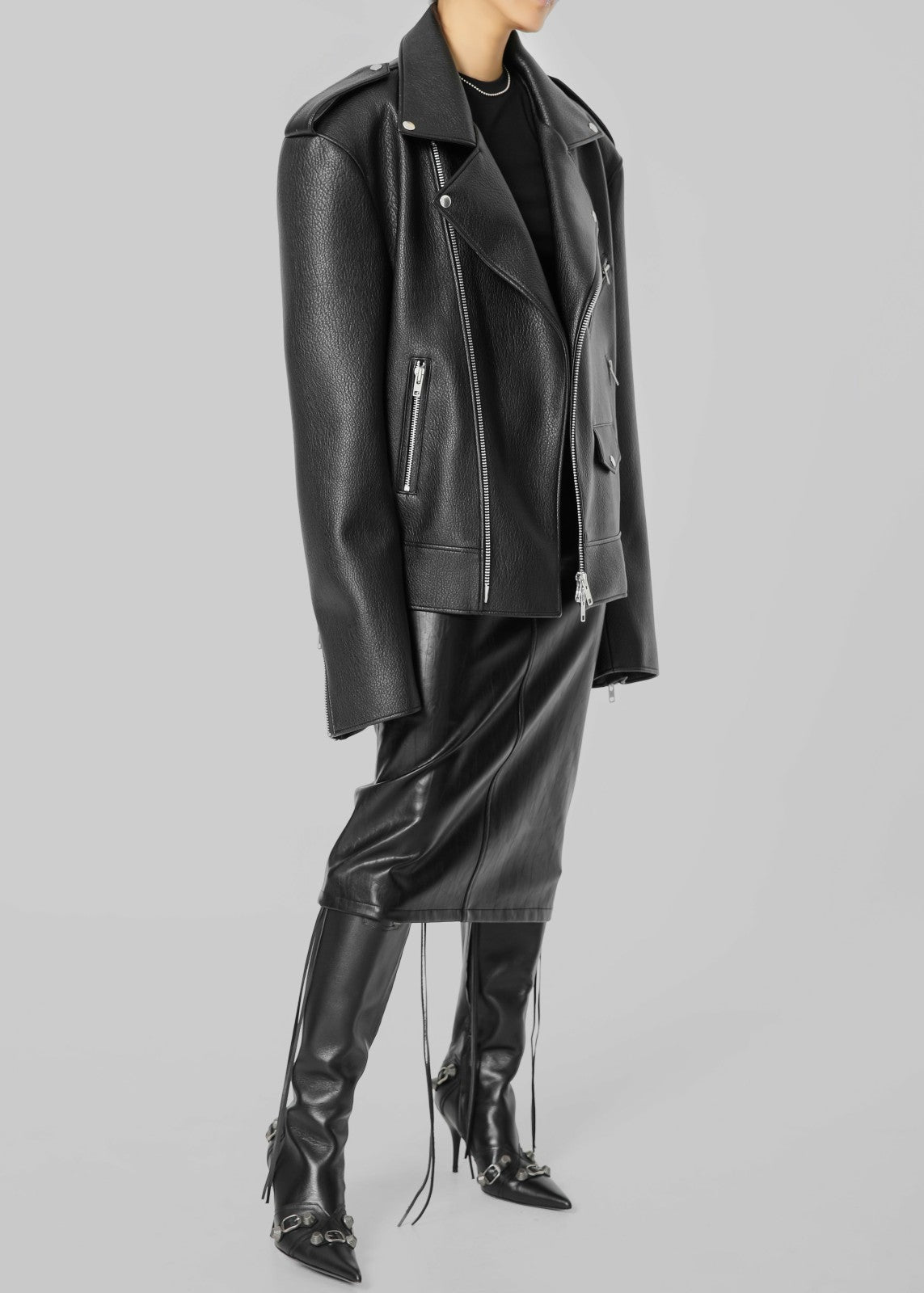 Chicago Oversized Biker Jacket Black - Women