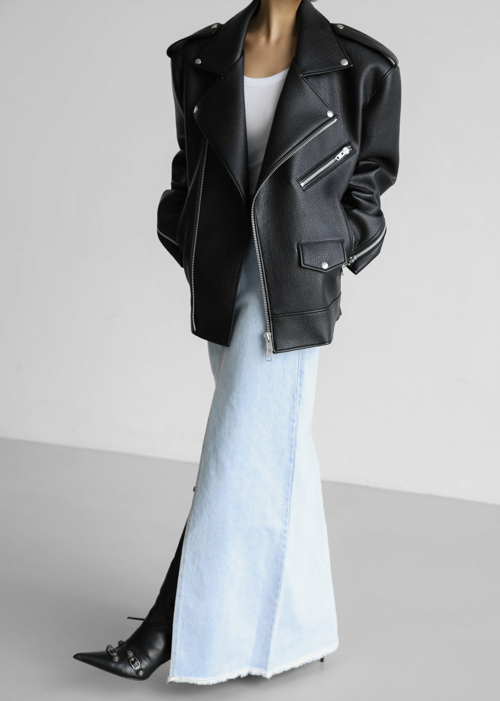 Chicago Oversized Biker Jacket Black - Women