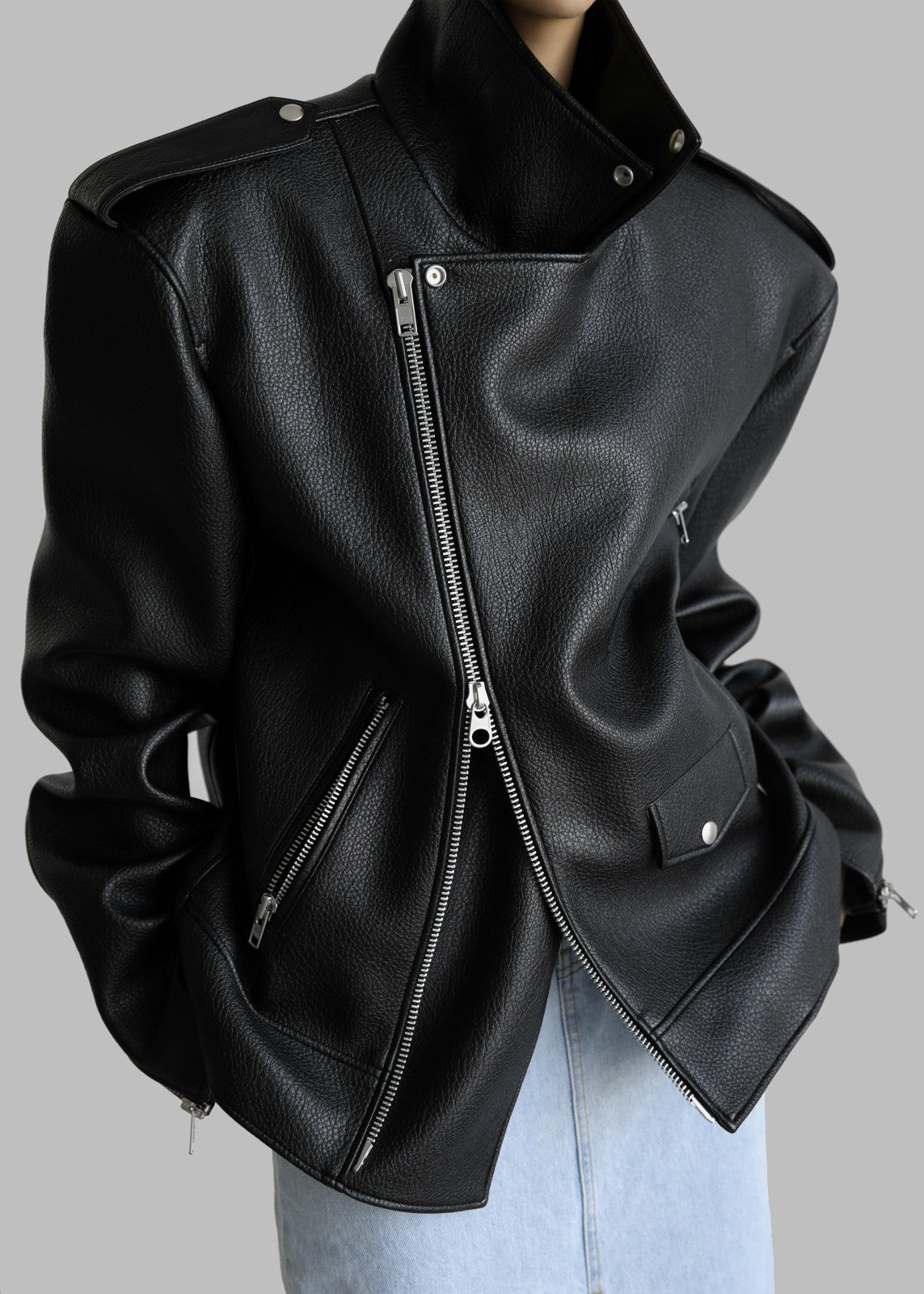 Chicago Oversized Biker Jacket Black - Women