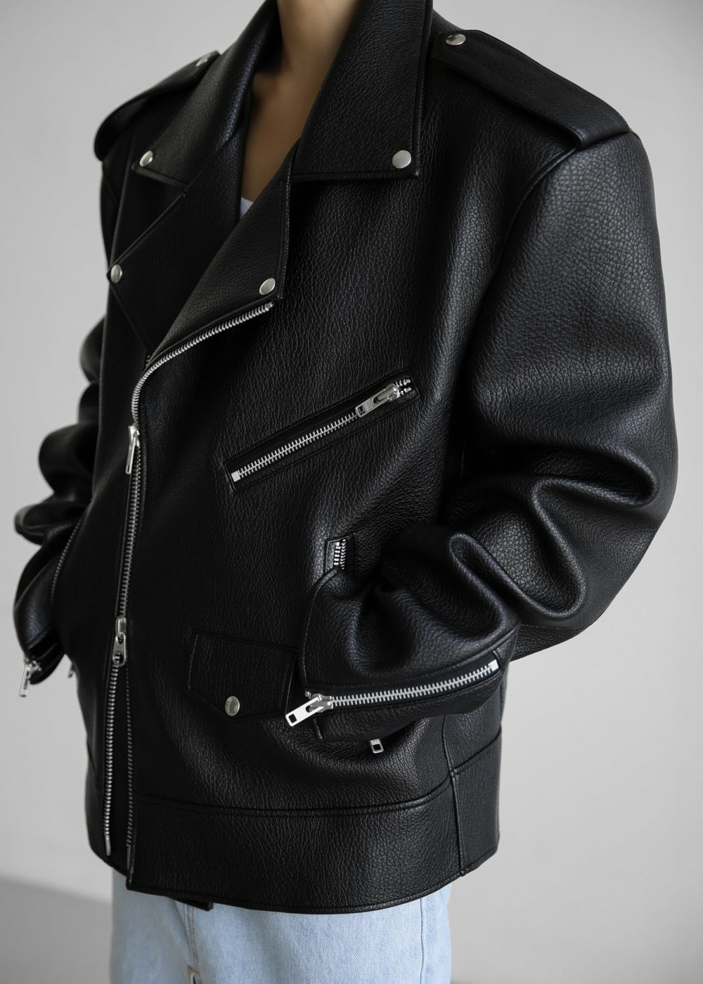 Chicago Oversized Biker Jacket Black - Women