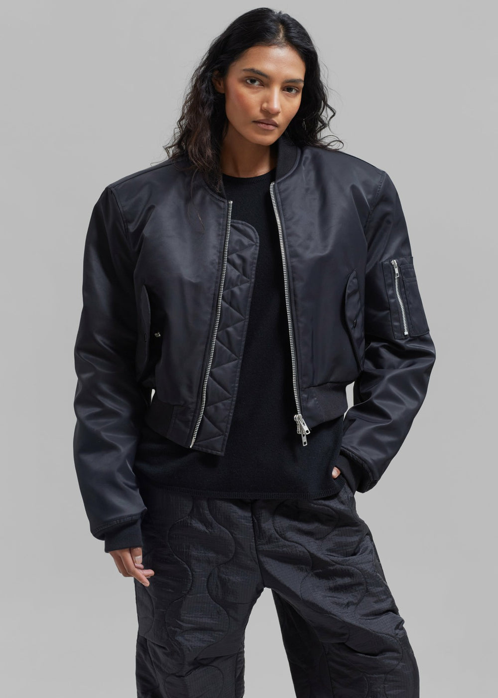 Mati Cropped Padded Bomber Black - Women