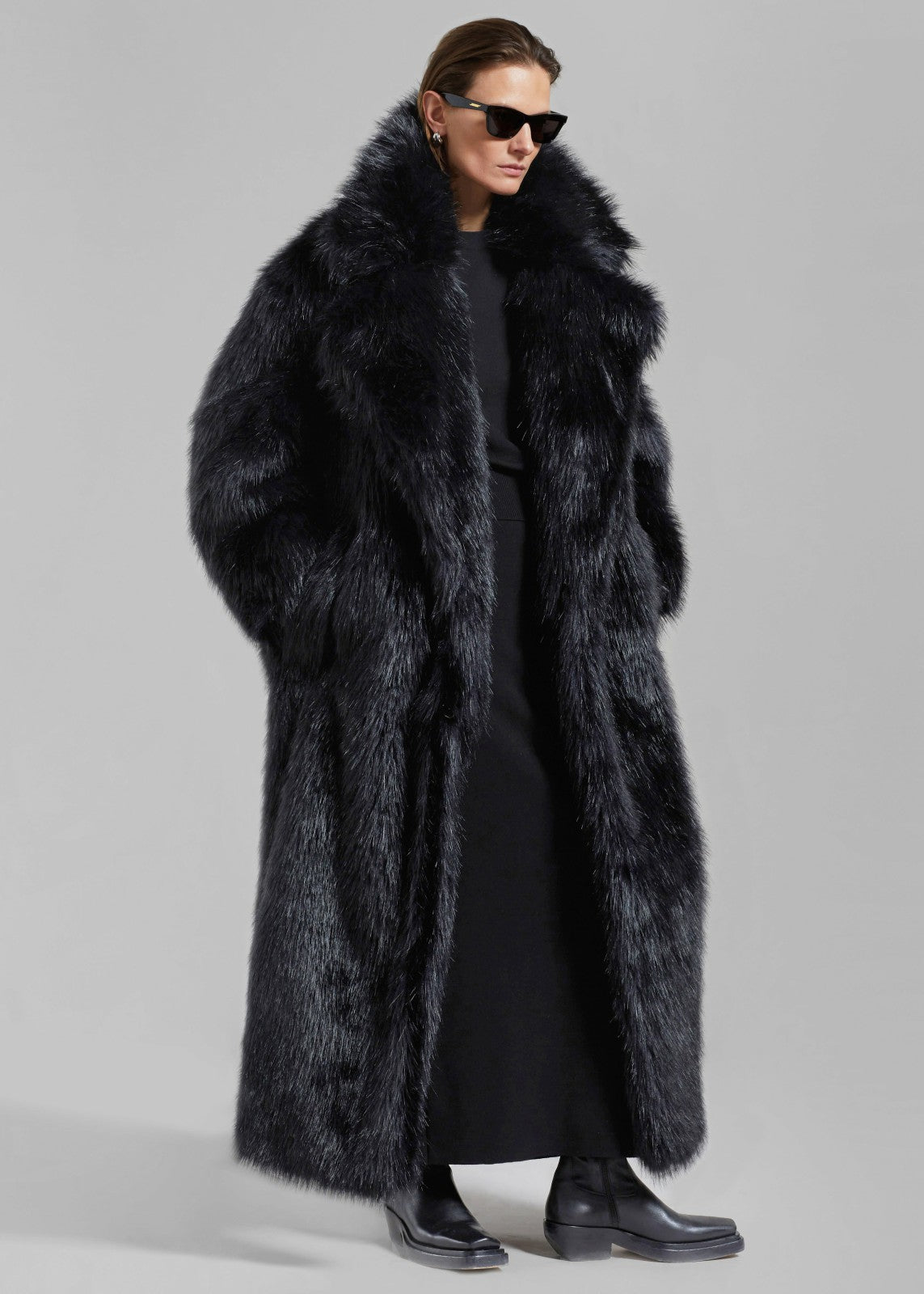 Joan Long Faux Fur Coat Black - Women
