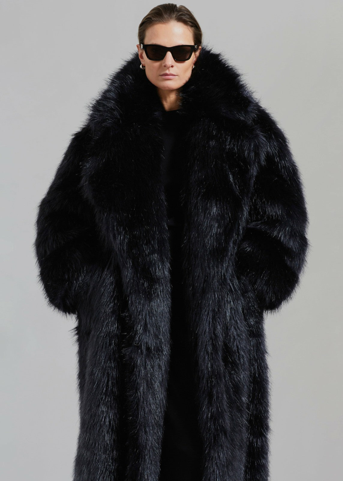 Joan Long Faux Fur Coat Black - Women
