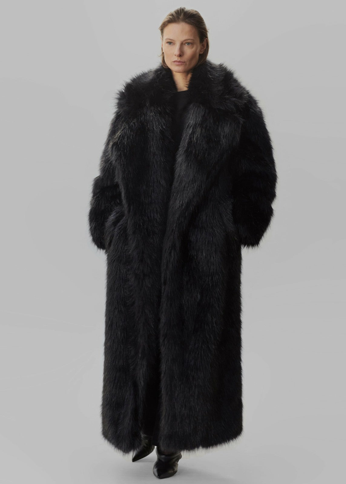 Joan Long Faux Fur Coat Black - Women