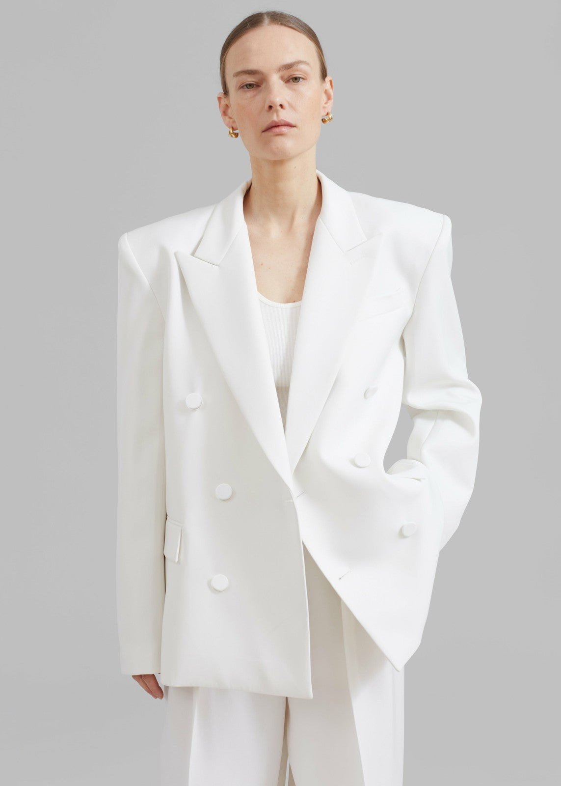 Zia Covered Buttons Blazer White - Women