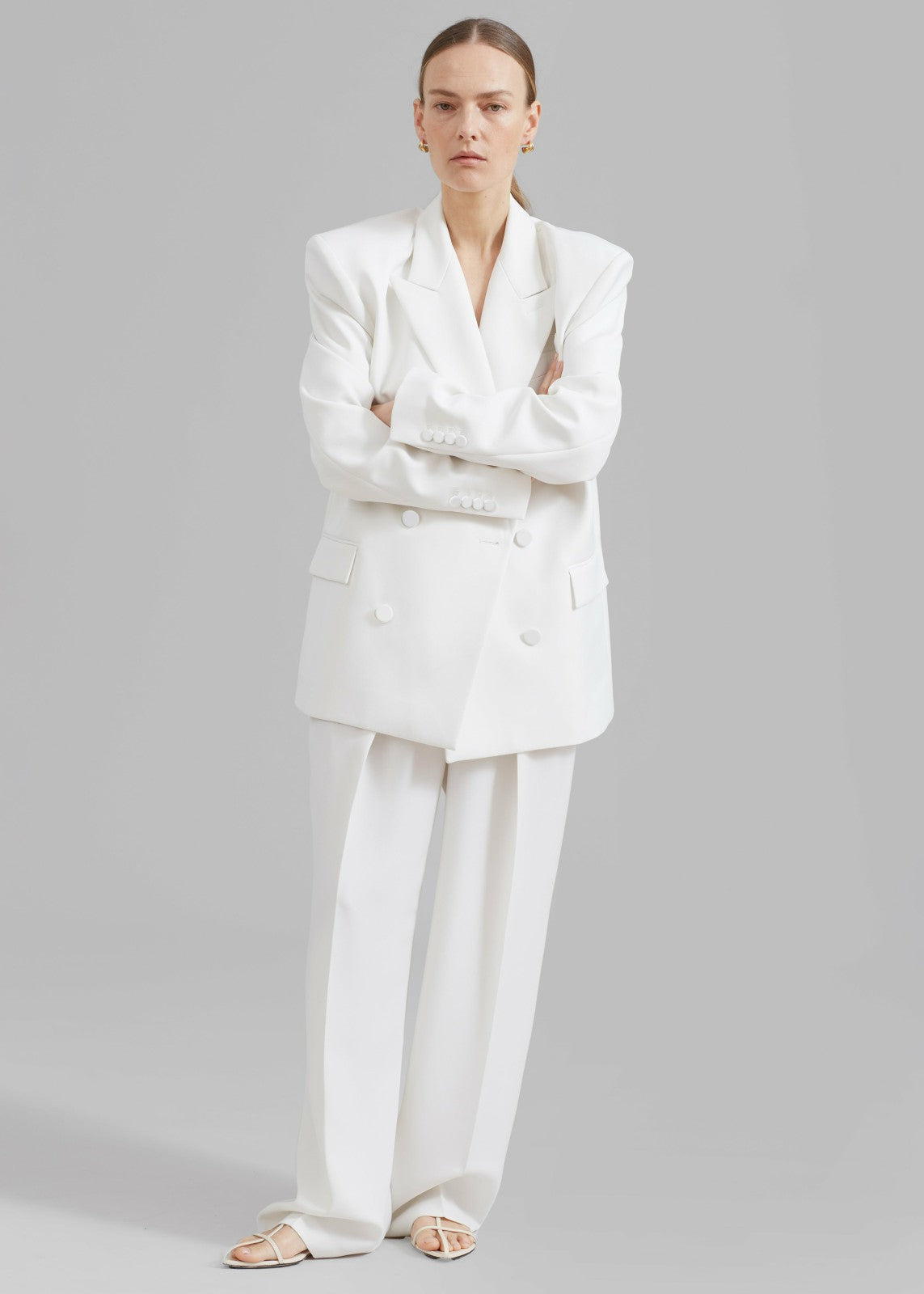 Zia Covered Buttons Blazer White - Women