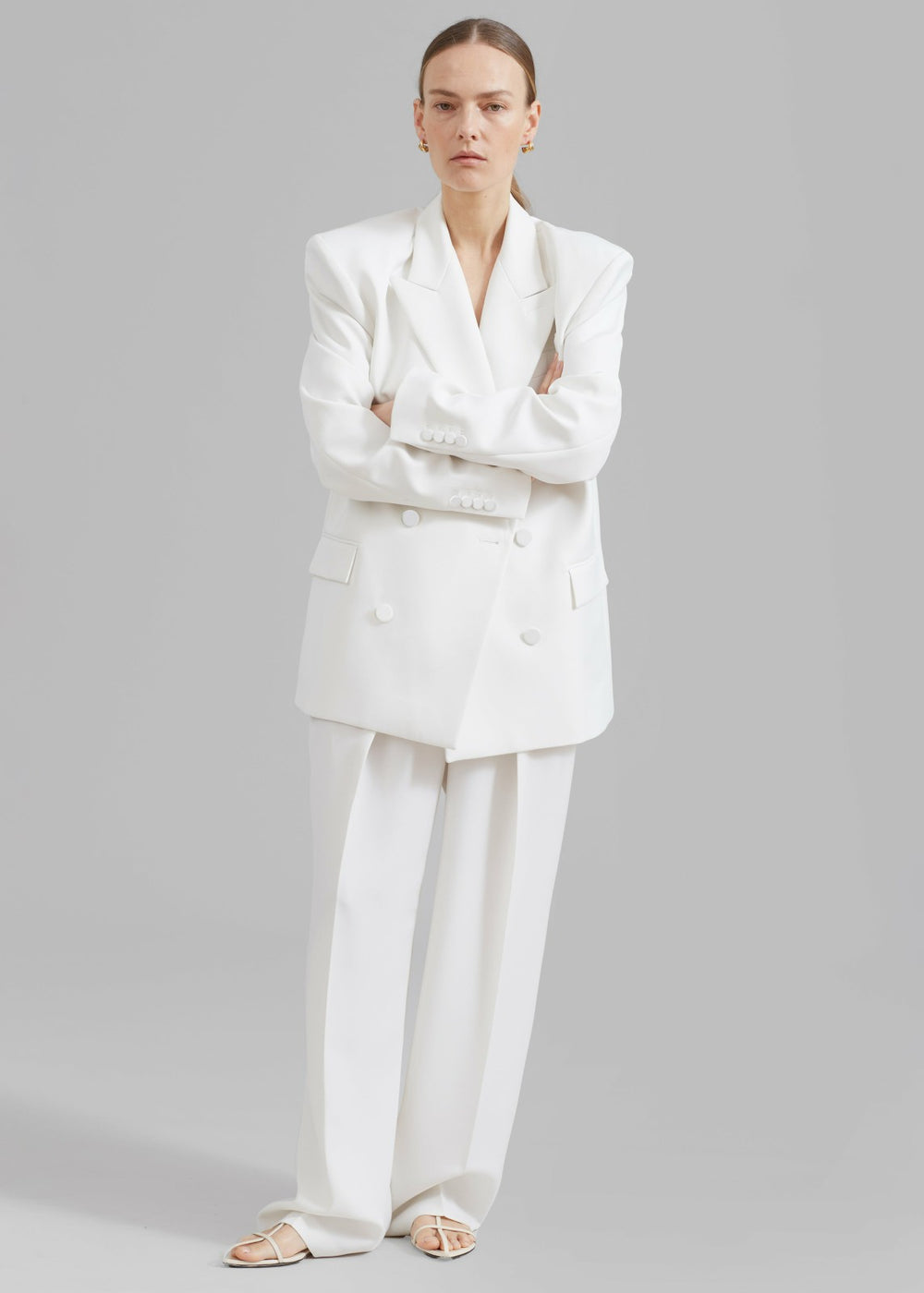 Zia Covered Buttons Blazer White - Women