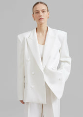Zia Covered Buttons Blazer White - Women