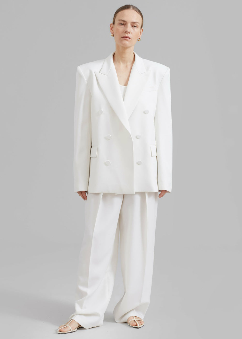 Zia Covered Buttons Blazer White - Women