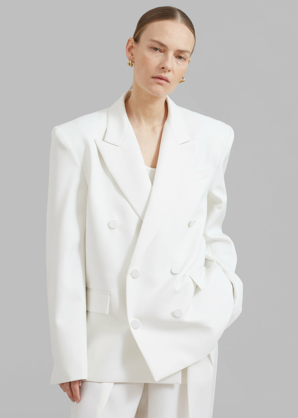 Zia Covered Buttons Blazer White - Women