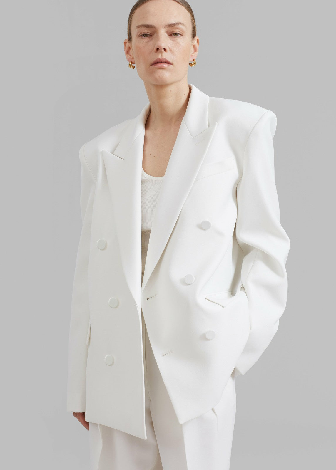 Zia Covered Buttons Blazer White - Women