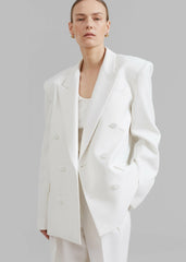 Zia Covered Buttons Blazer White - Women