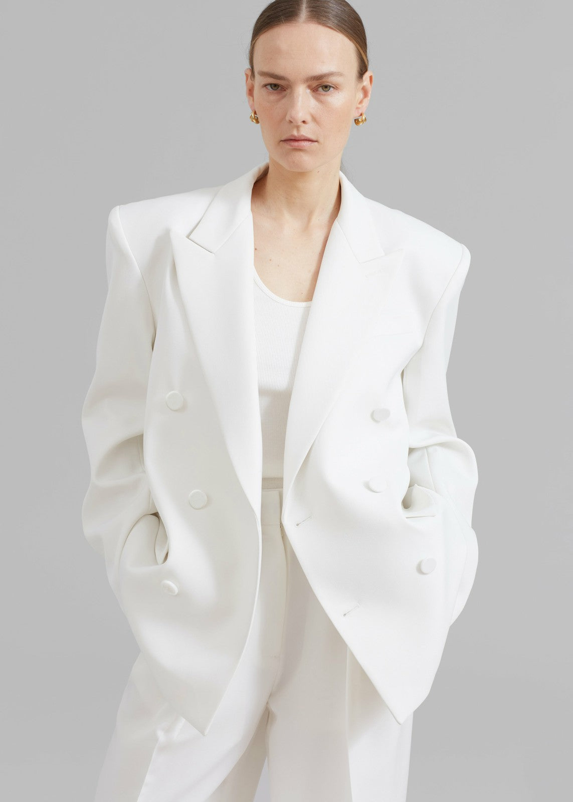 Zia Covered Buttons Blazer White - Women