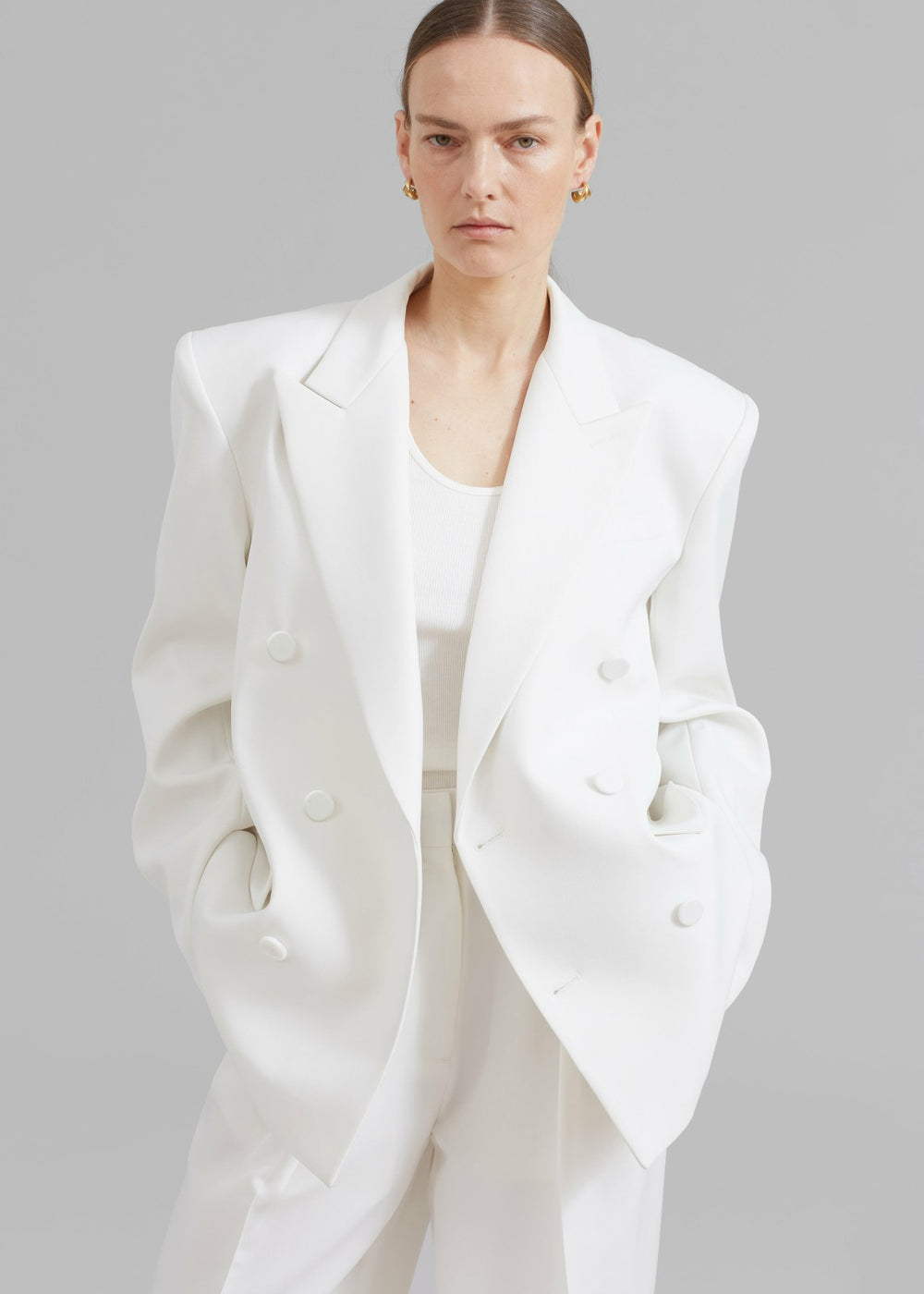Zia Covered Buttons Blazer White - Women