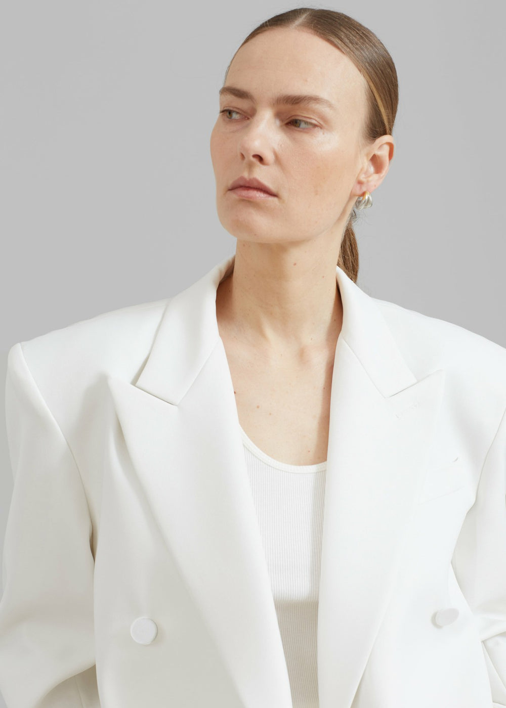 Zia Covered Buttons Blazer White - Women