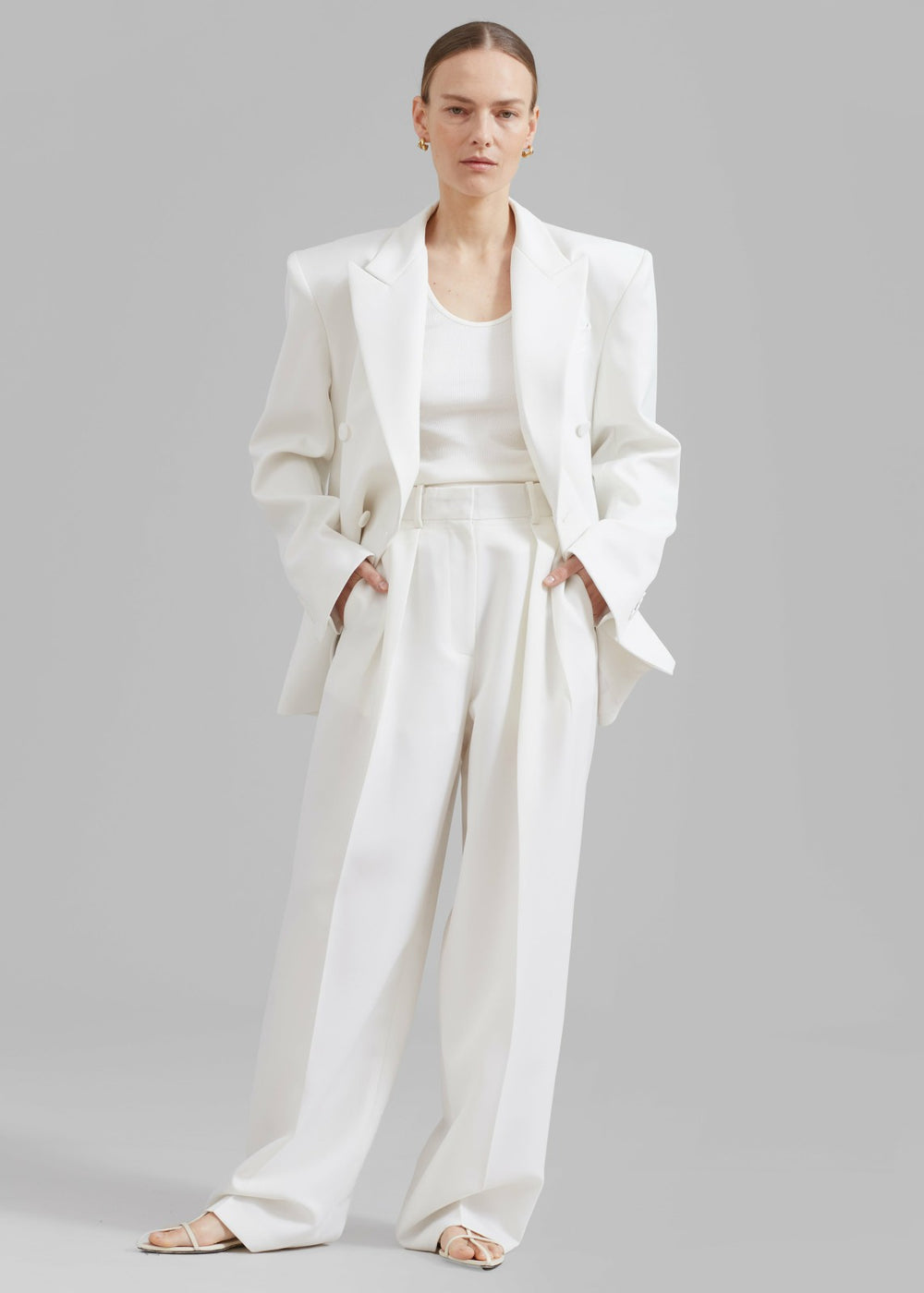 Zia Covered Buttons Blazer White - Women