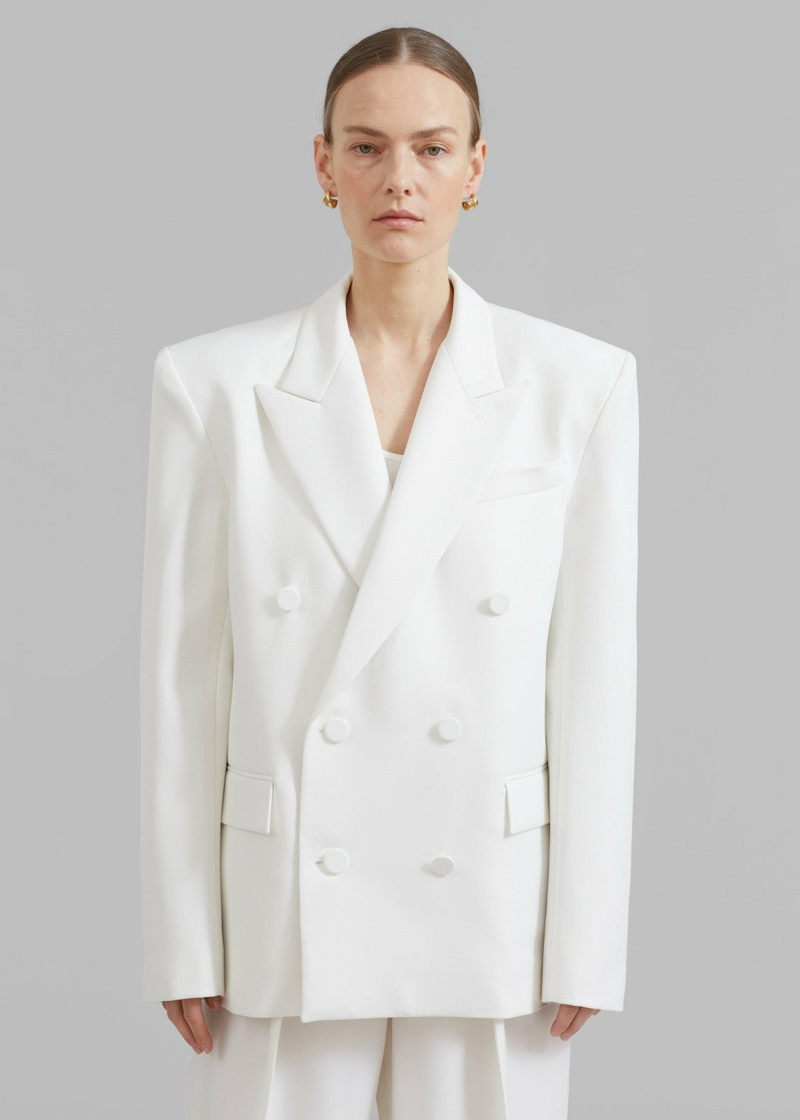 Zia Covered Buttons Blazer White - Women