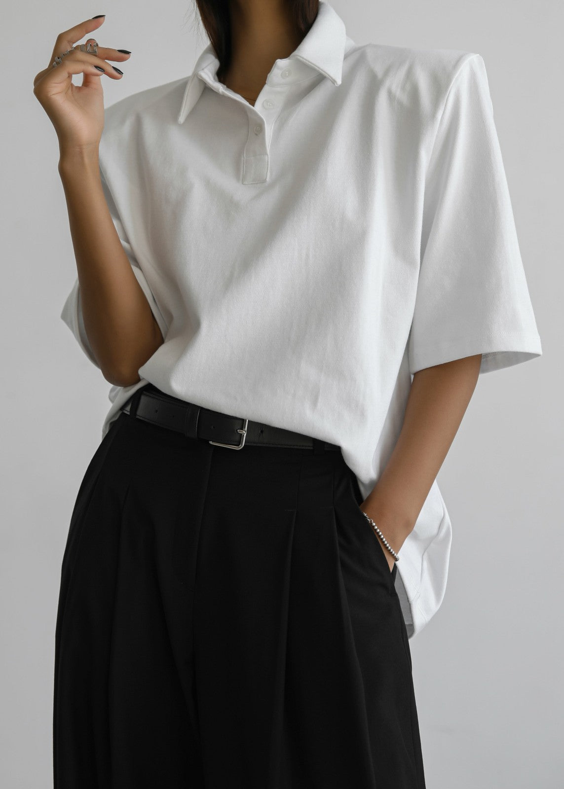 Rane Padded Shoulder Polo White - Women