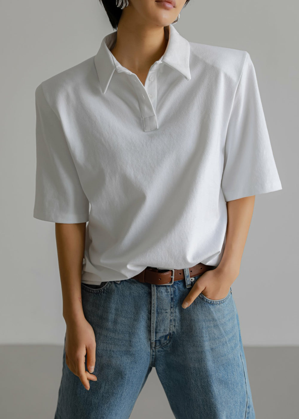 Rane Padded Shoulder Polo White - Women