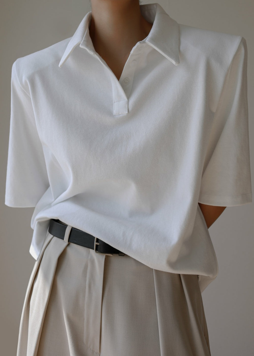 Rane Padded Shoulder Polo White - Women