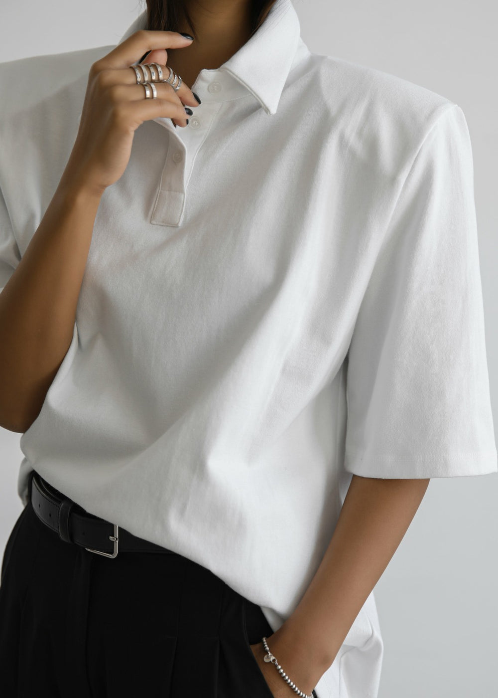 Rane Padded Shoulder Polo White - Women