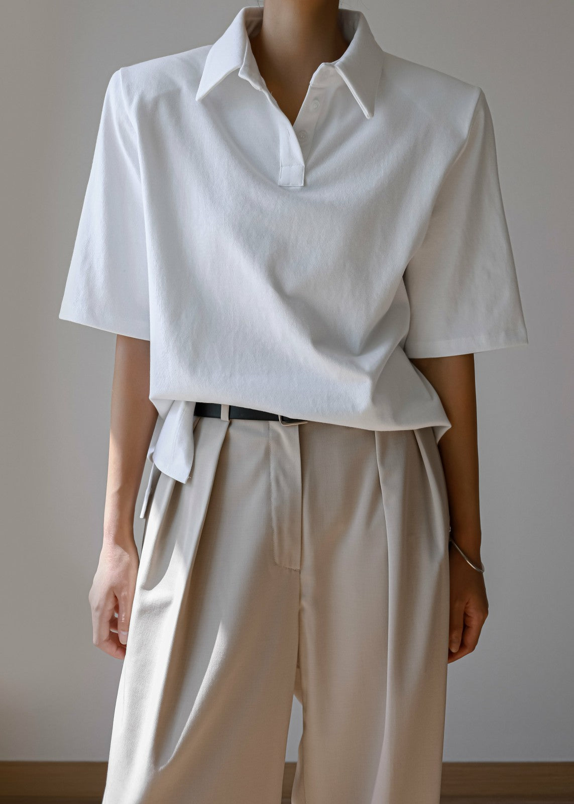 Rane Padded Shoulder Polo White - Women