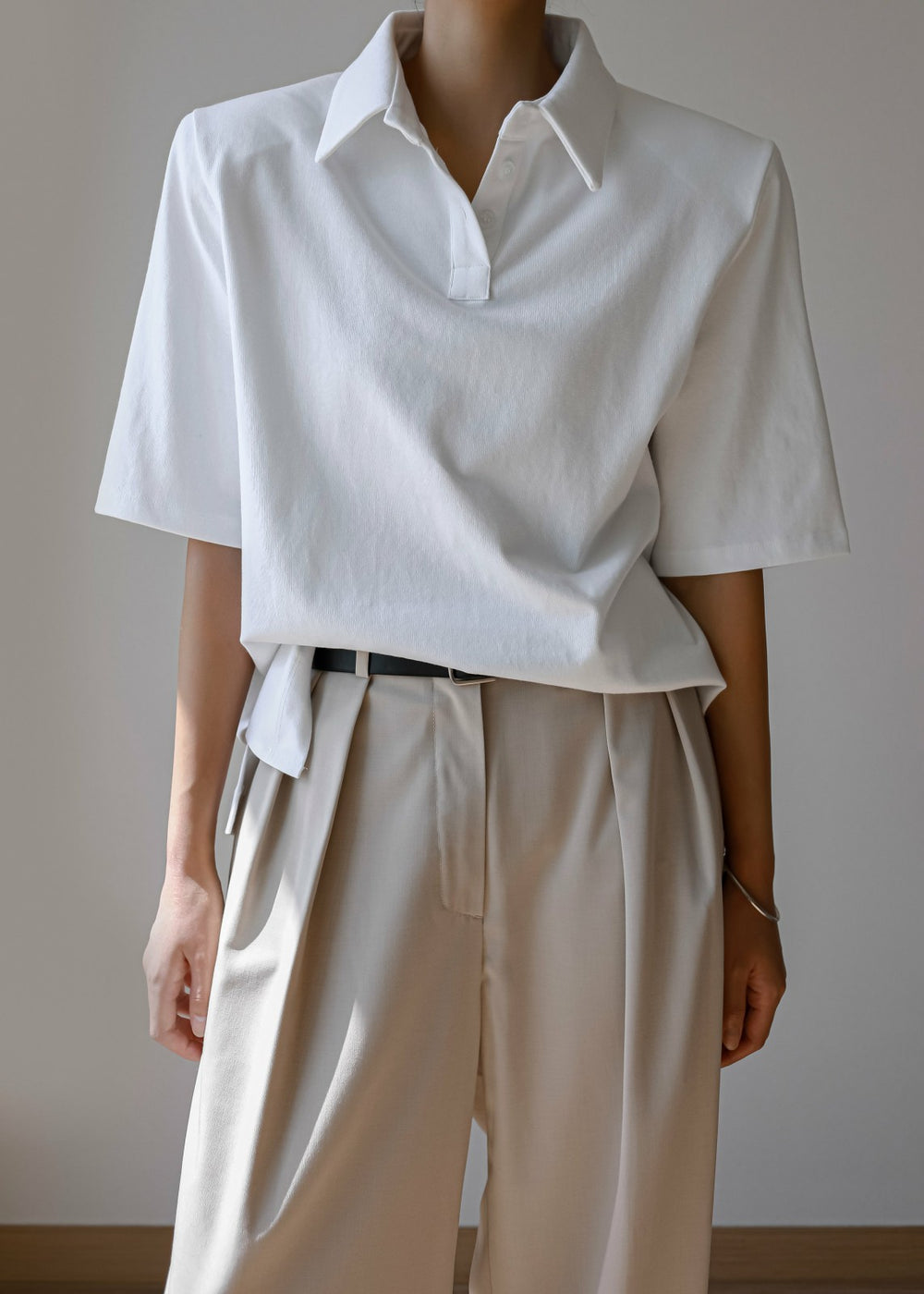 Rane Padded Shoulder Polo White - Women