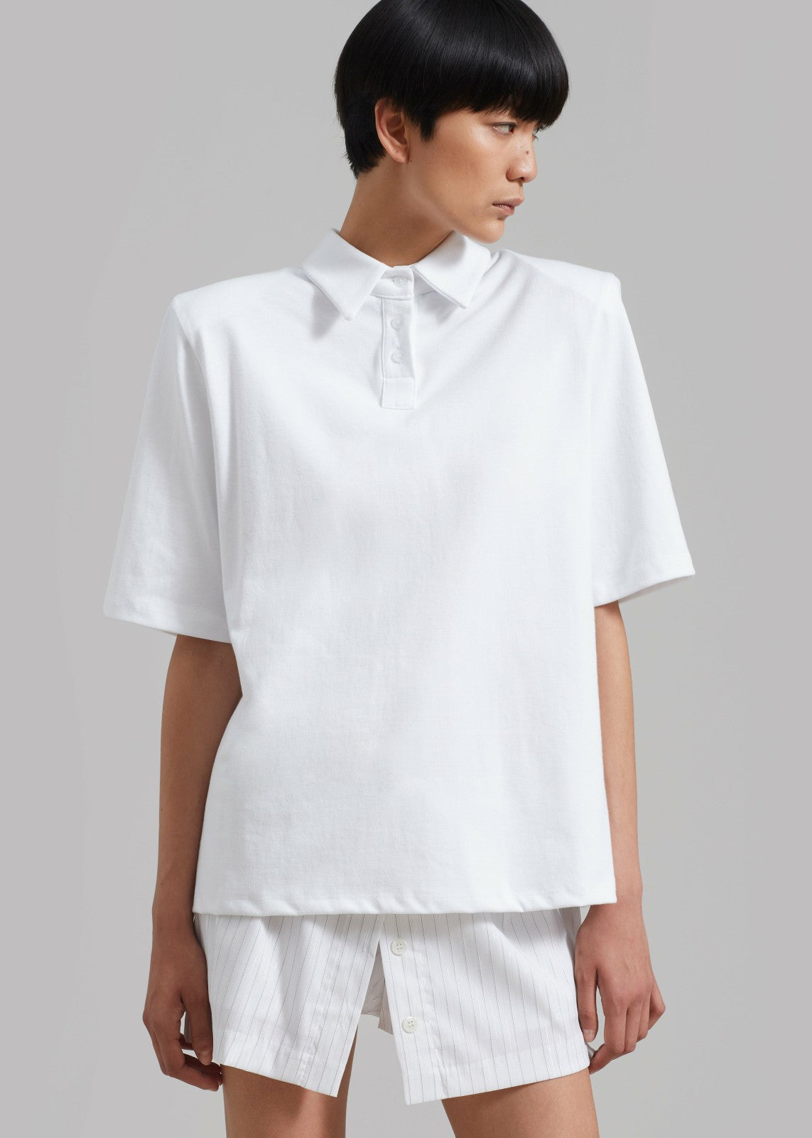 Rane Padded Shoulder Polo White - Women
