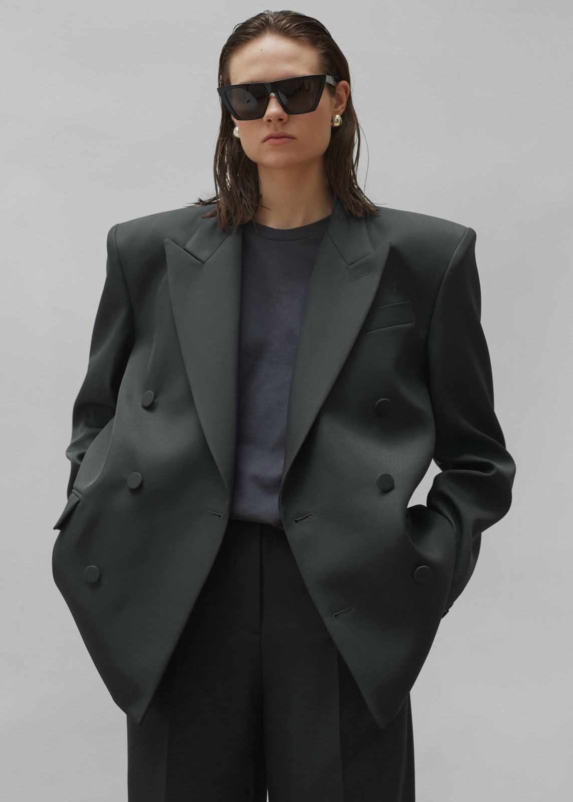 Zia Covered Buttons Blazer Charcoal - Women