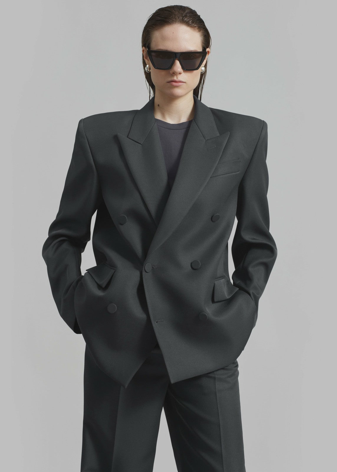 Zia Covered Buttons Blazer Charcoal - Women