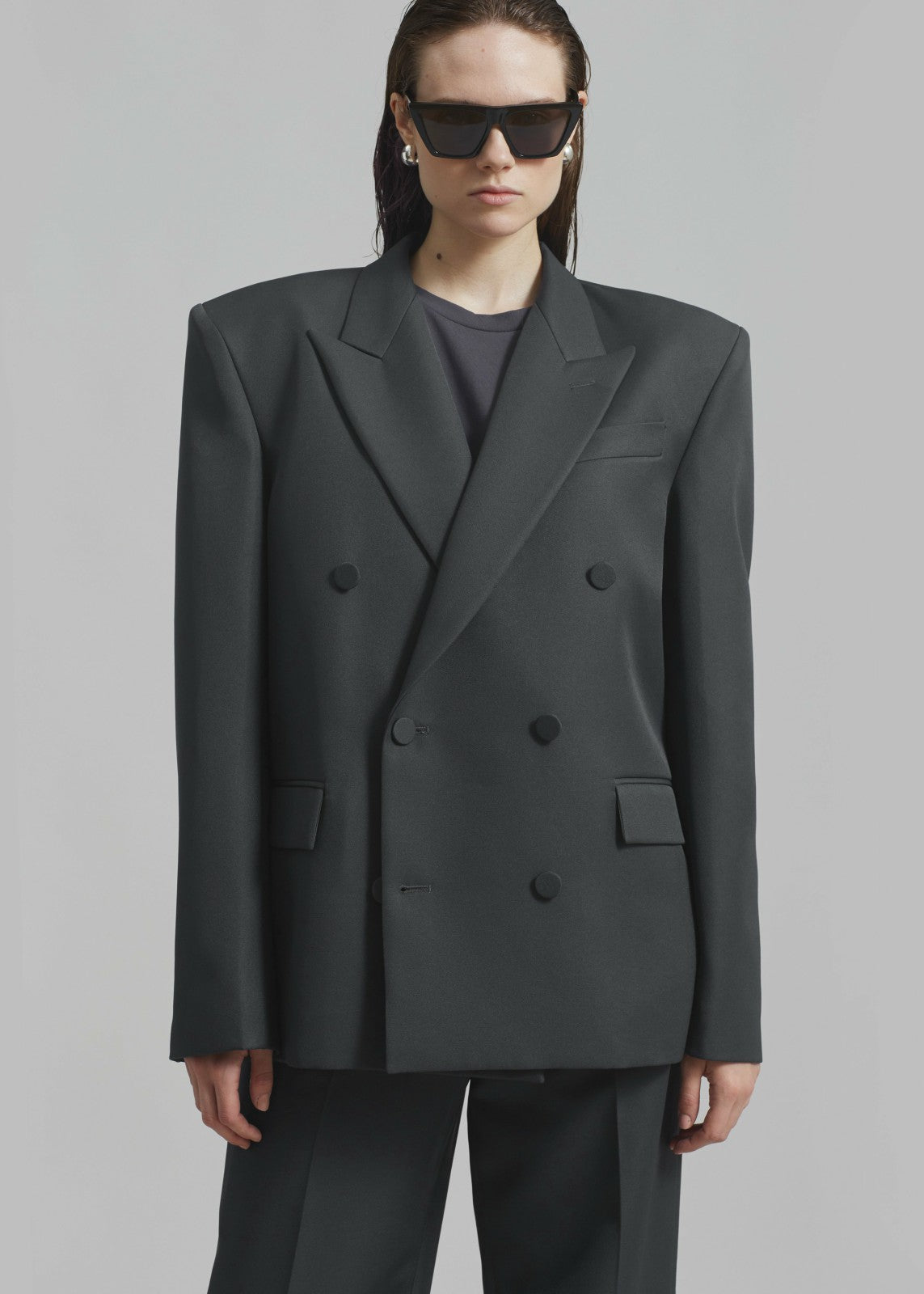 Zia Covered Buttons Blazer Charcoal - Women