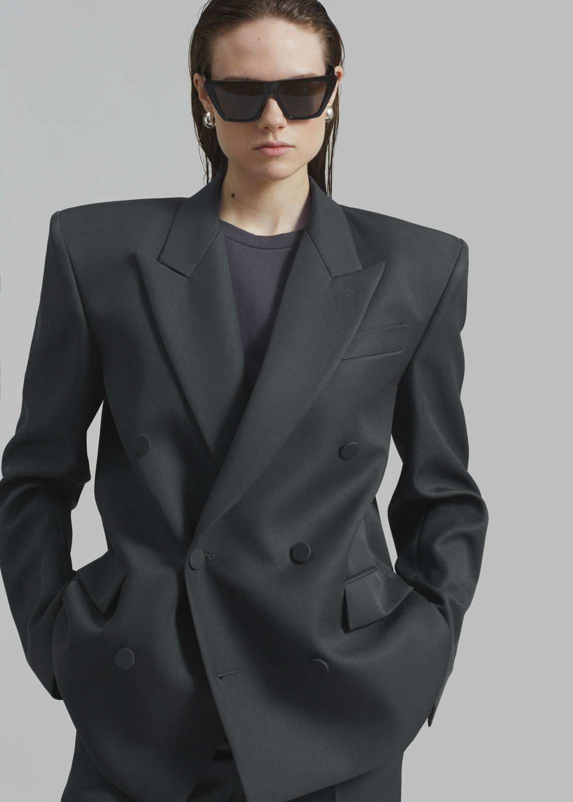 Zia Covered Buttons Blazer Charcoal - Women