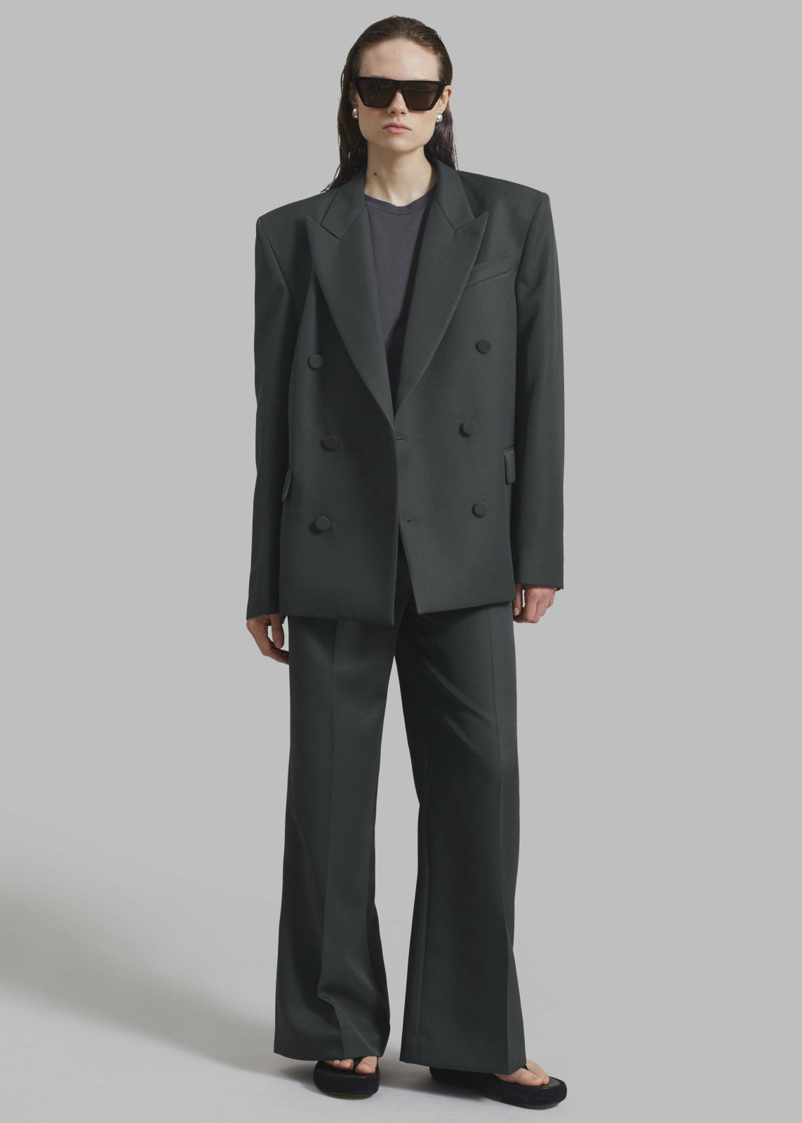 Zia Covered Buttons Blazer Charcoal - Women
