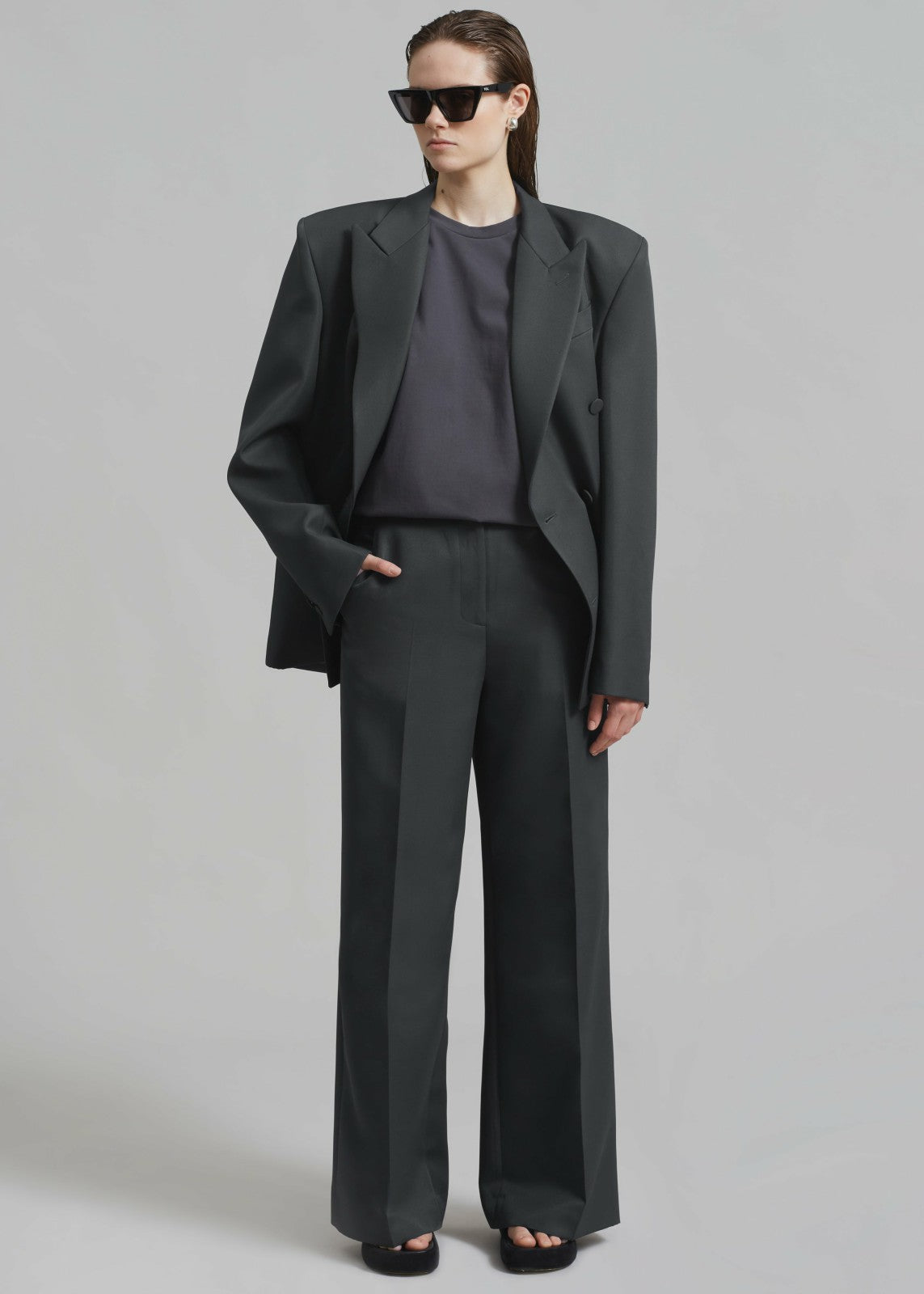 Zia Covered Buttons Blazer Charcoal - Women