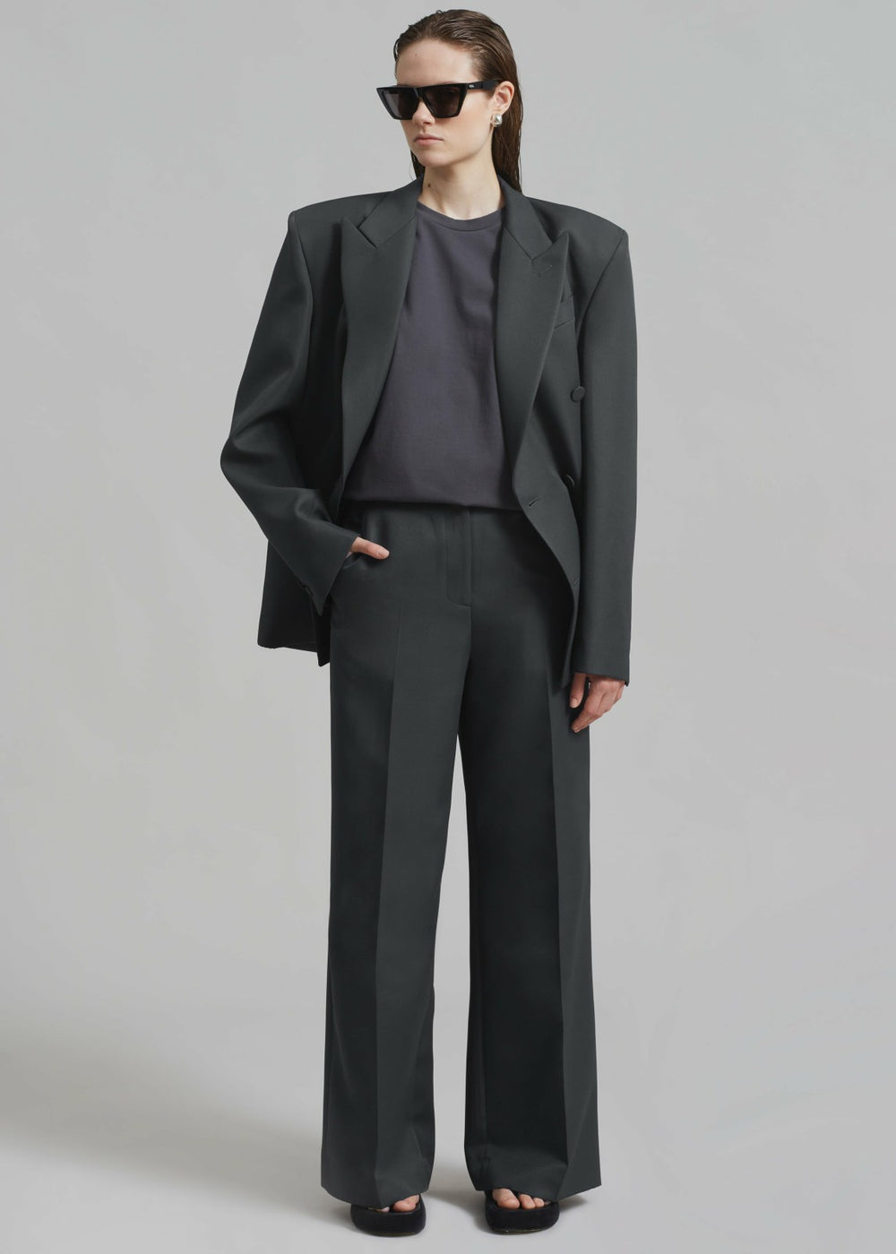 Zia Covered Buttons Blazer Charcoal - Women